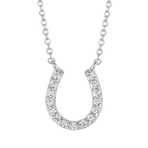 0.15 Carat Natural Diamond Horseshoe Necklace Pendant 14K White Gold G SI 18''