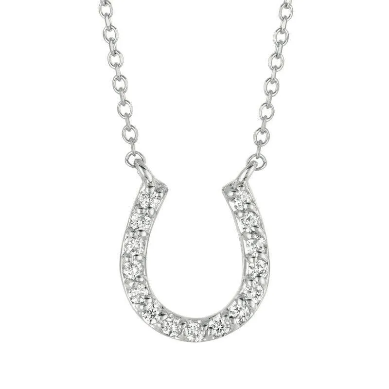 0.15 Carat Natural Diamond Horseshoe Necklace Pendant 14K White Gold G SI 18''