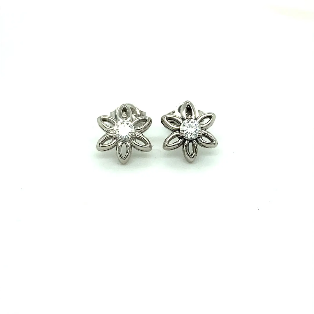 0.26 CTW DEW Moissanite Flower Stud Earrings in Sterling Silver