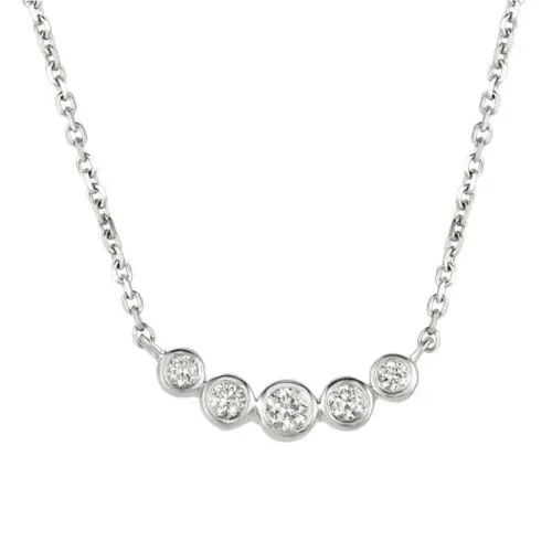0.35 Carat Natural Diamond Bezel Necklace Pendant 14K White Gold G SI 18 inch