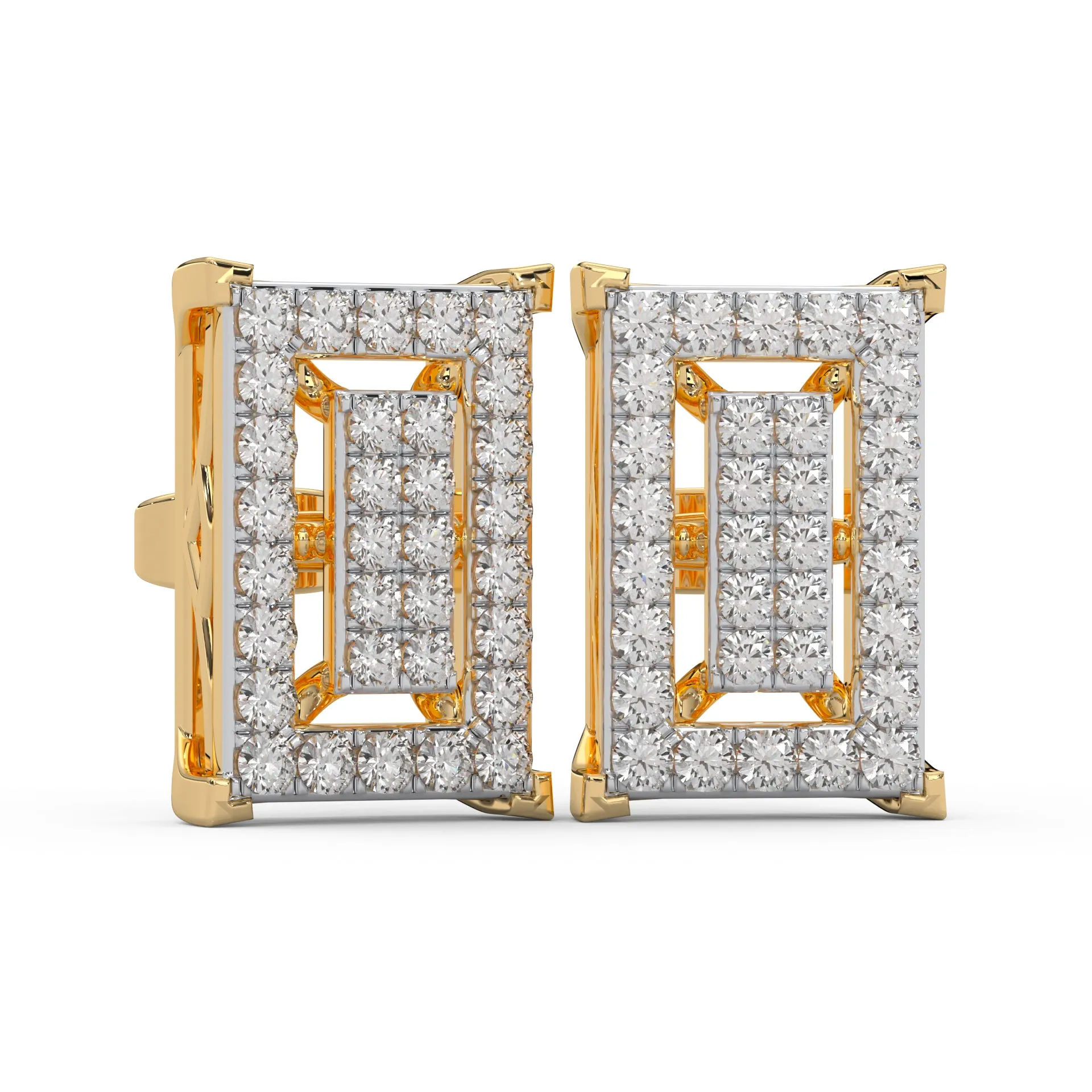 0.47 Cttw Natural Diamond Pave Set Square Stud Earrings | 925 Sterling Silver