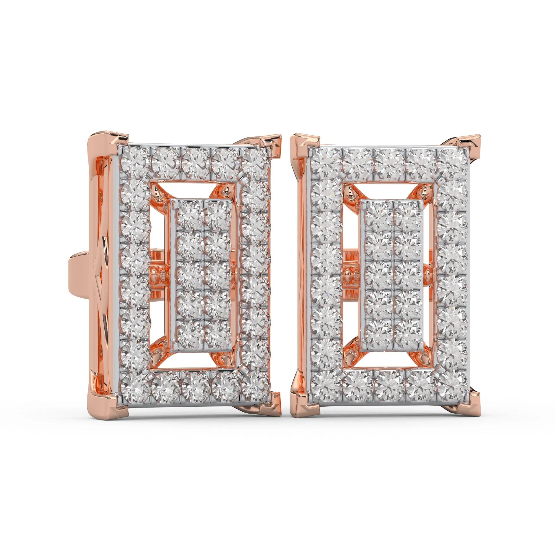 0.47 Cttw Natural Diamond Pave Set Square Stud Earrings | 925 Sterling Silver