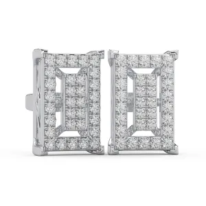 0.47 Cttw Natural Diamond Pave Set Square Stud Earrings | 925 Sterling Silver