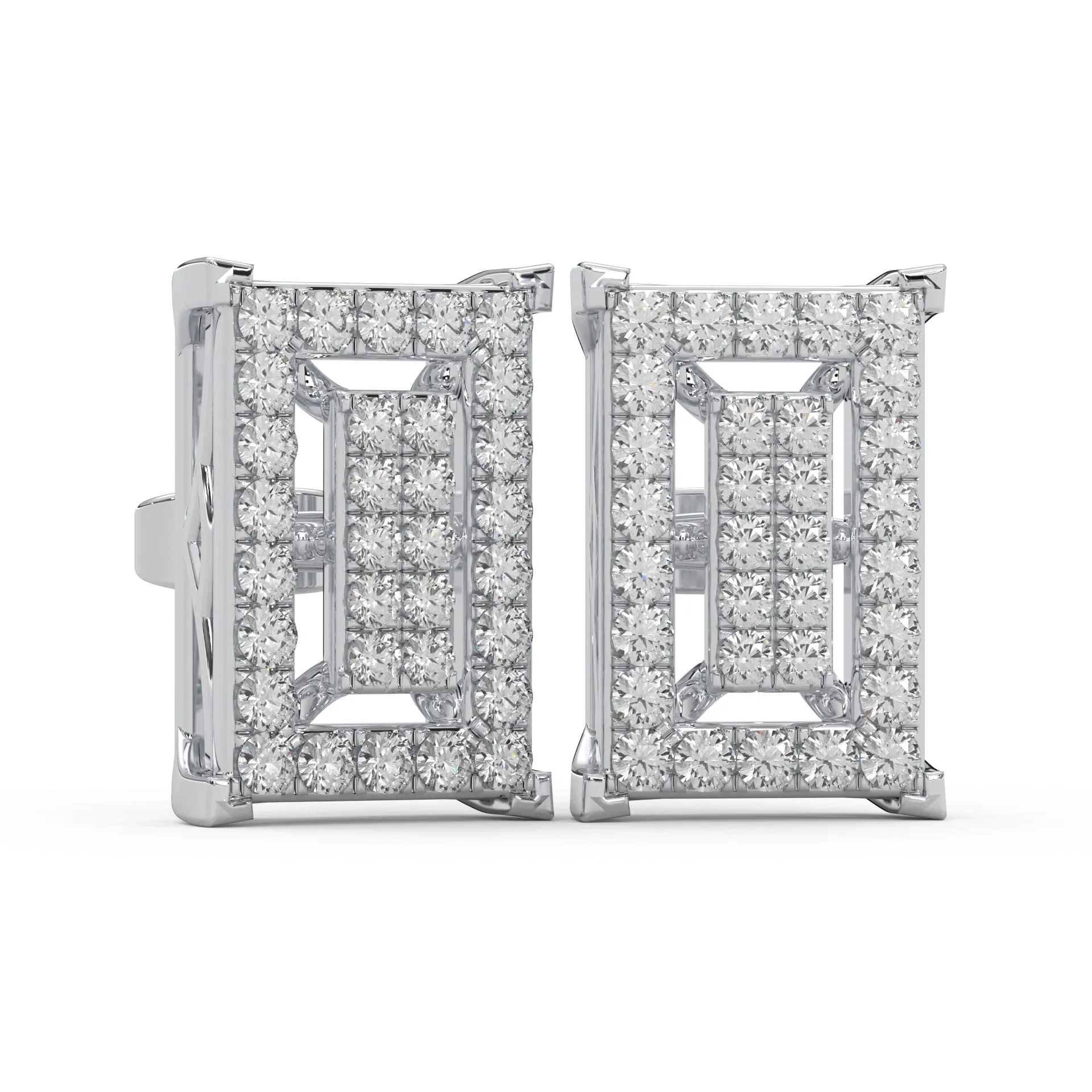 0.47 Cttw Natural Diamond Pave Set Square Stud Earrings | 925 Sterling Silver