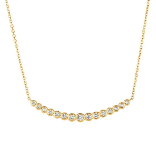 0.65 Carat Natural Diamond Bezel Necklace Pendant 14K Yellow Gold G SI 18 inch