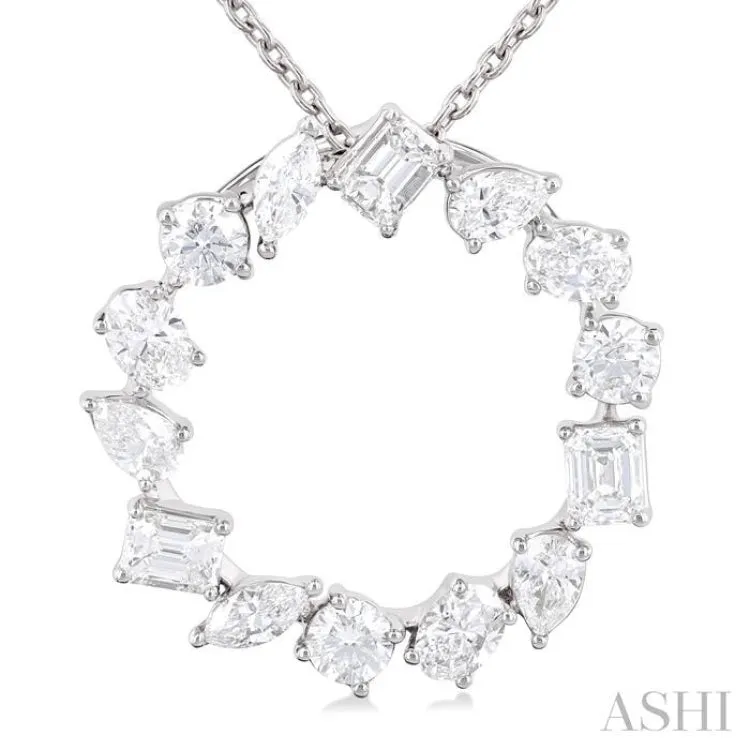 1.00 ctw Circle Multi-Cut Diamond Fashion Pendant With Chain in 14K White Gold