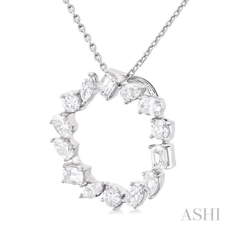 1.00 ctw Circle Multi-Cut Diamond Fashion Pendant With Chain in 14K White Gold