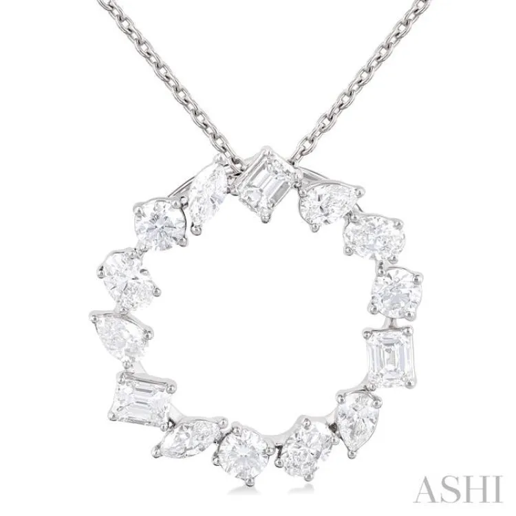 1.00 ctw Circle Multi-Cut Diamond Fashion Pendant With Chain in 14K White Gold