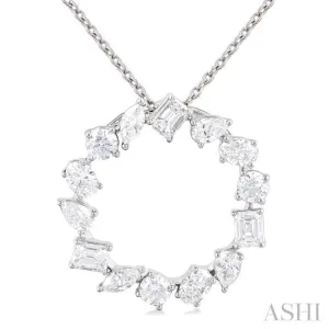 1.00 ctw Circle Multi-Cut Diamond Fashion Pendant With Chain in 14K White Gold