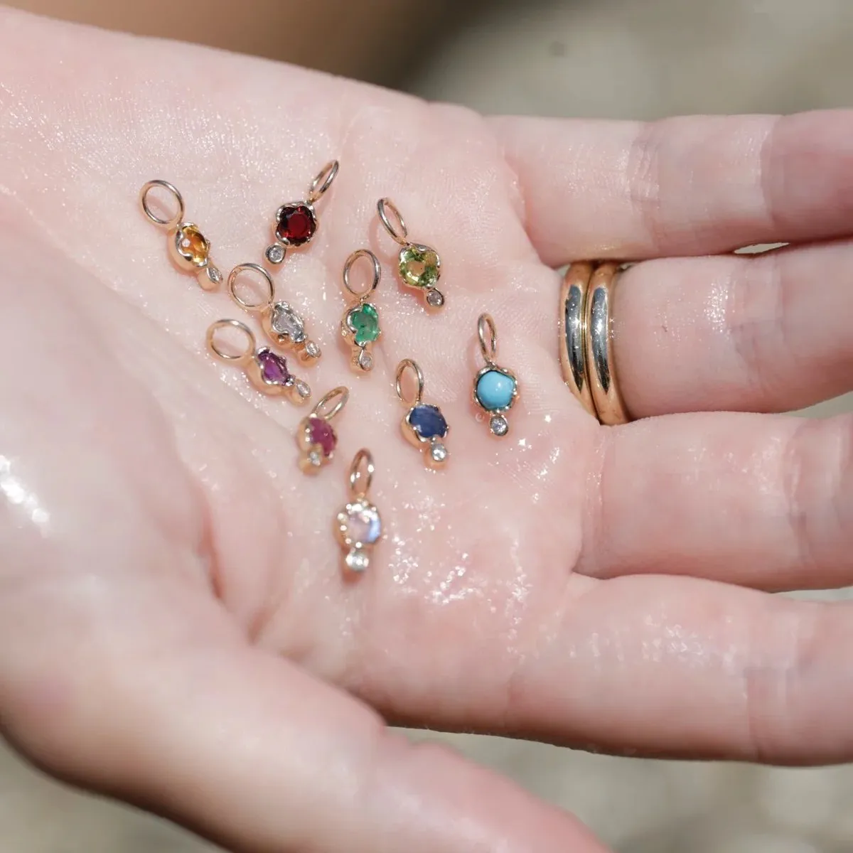 10K Gold Birthstone Charm with Diamond Drop