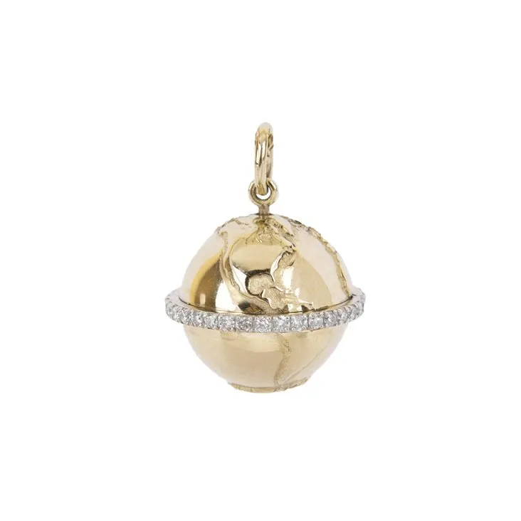 10K Gold Medium Atlas Pendant with Pave Diamond "Equator"