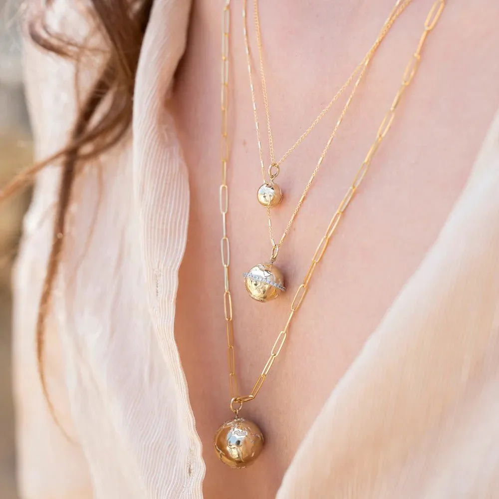 10K Gold Medium Atlas Pendant with Pave Diamond "Equator"