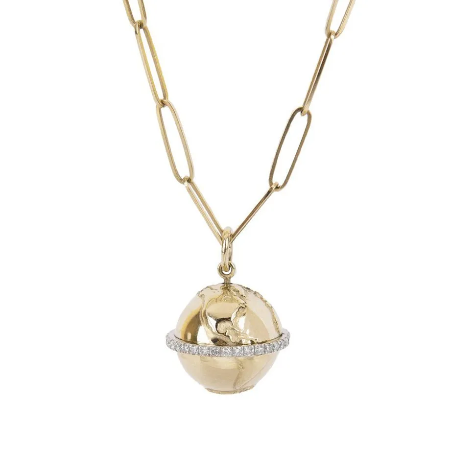 10K Gold Medium Atlas Pendant with Pave Diamond "Equator"