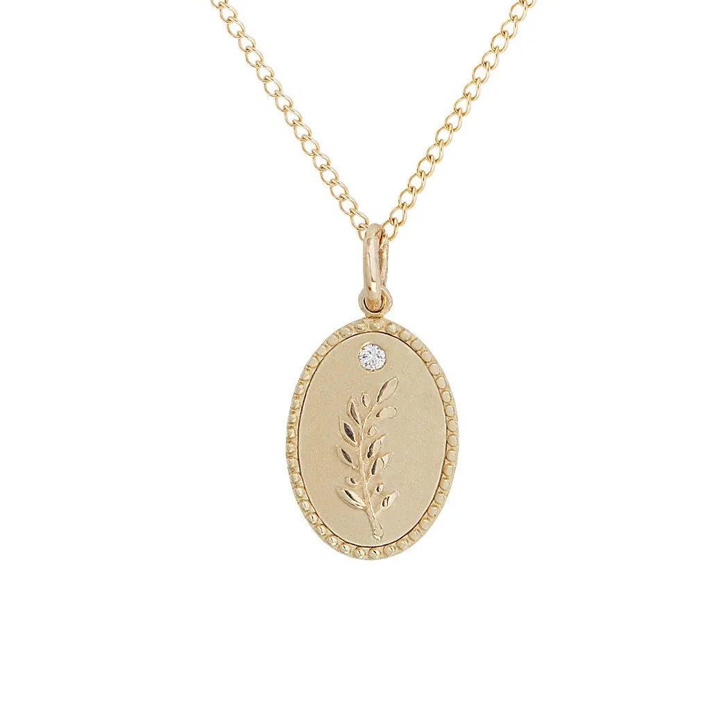 10K Gold Small "Olive Branch" Necklace with Diamond Detail