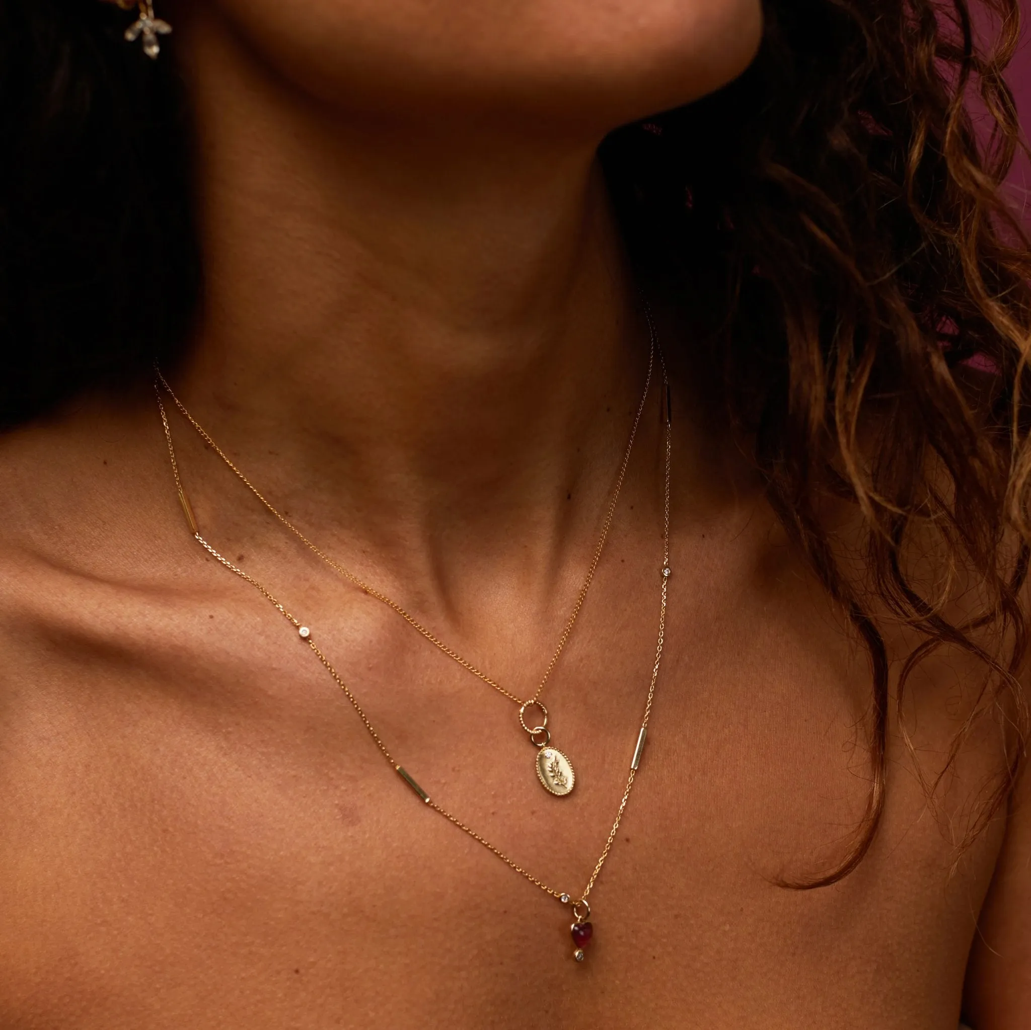 10K Gold Small "Olive Branch" Necklace with Diamond Detail