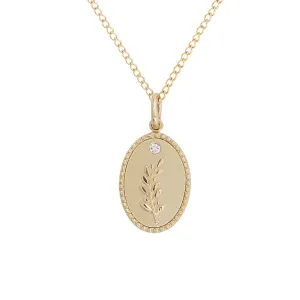 10K Gold Small "Olive Branch" Necklace with Diamond Detail