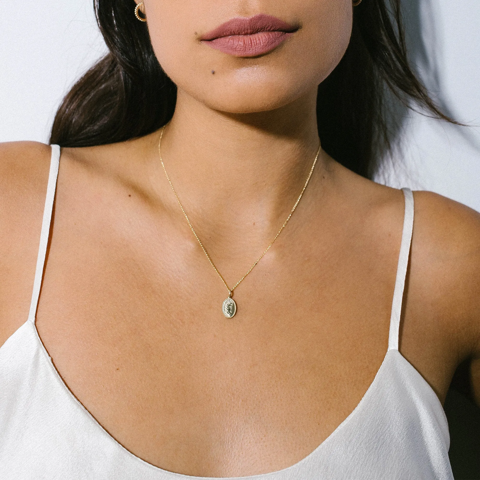 10K Gold Small "Olive Branch" Necklace with Diamond Detail