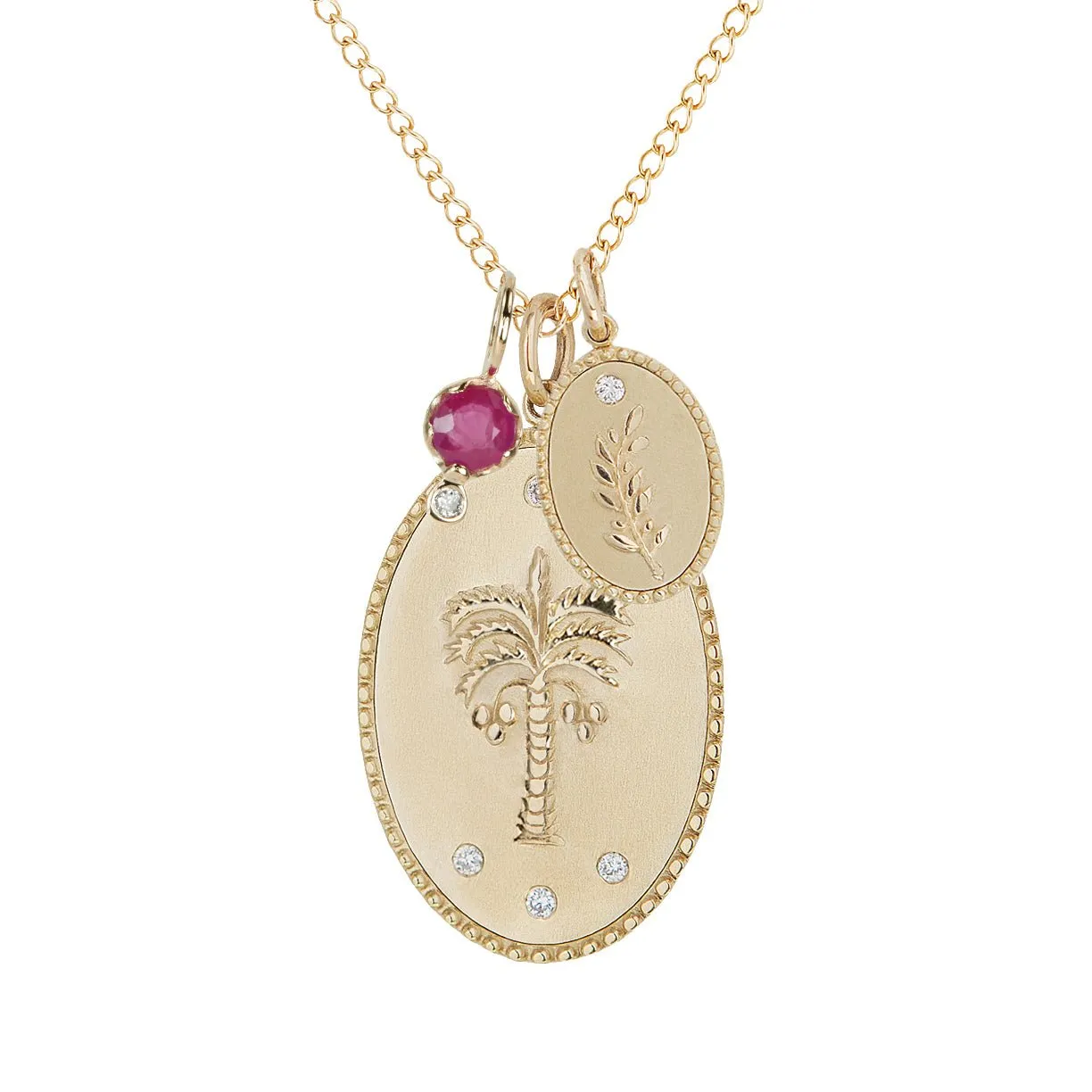 10K Gold Small "Olive Branch" Necklace with Diamond Detail