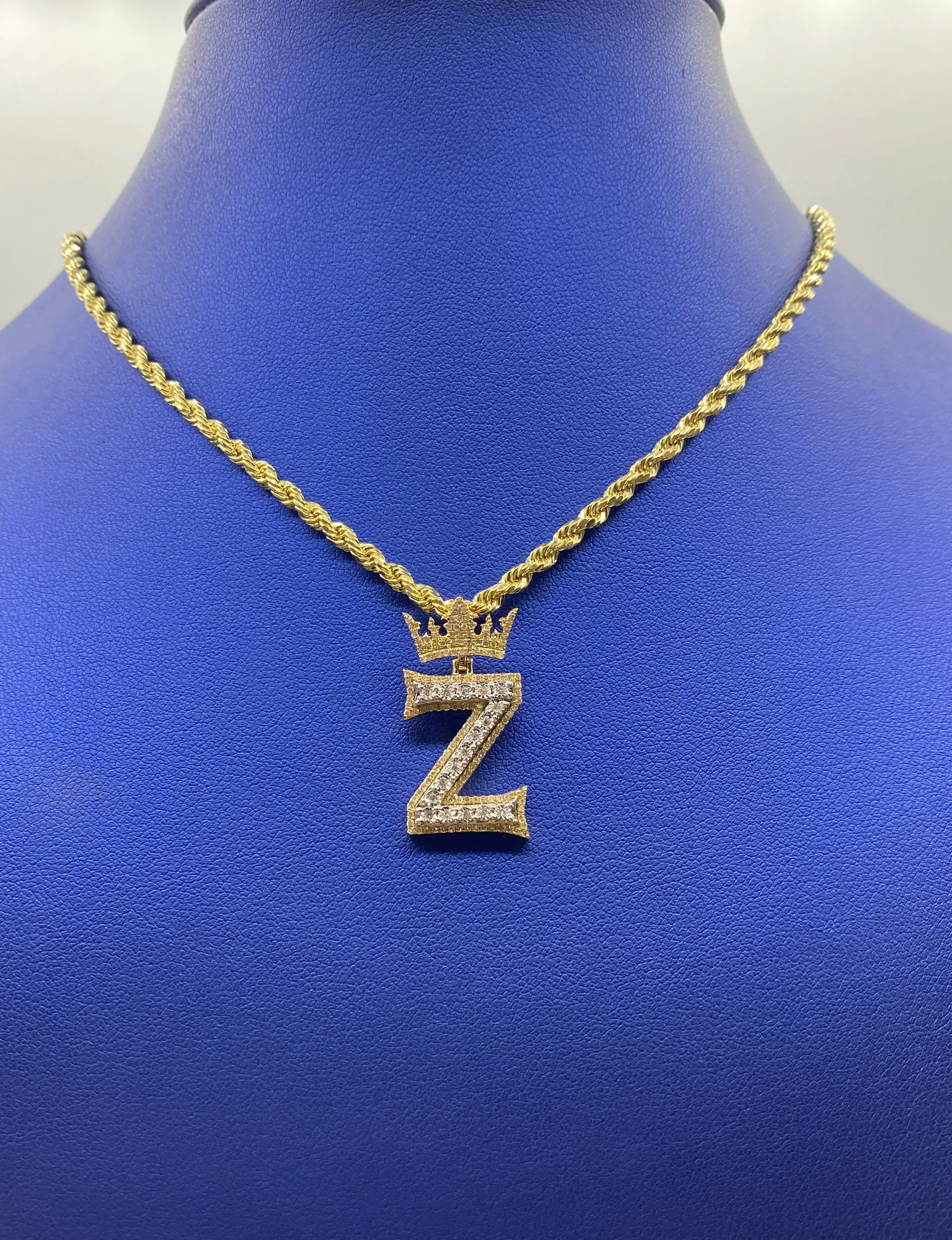 10K Popular Crown Initial Pendant