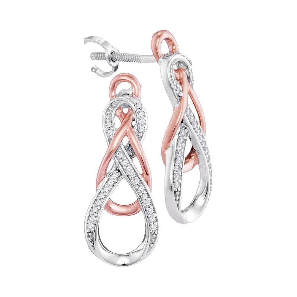 10K Two-Tone Gold Round Diamond Linked Infinity Stud Earrings 1/8 CTTW