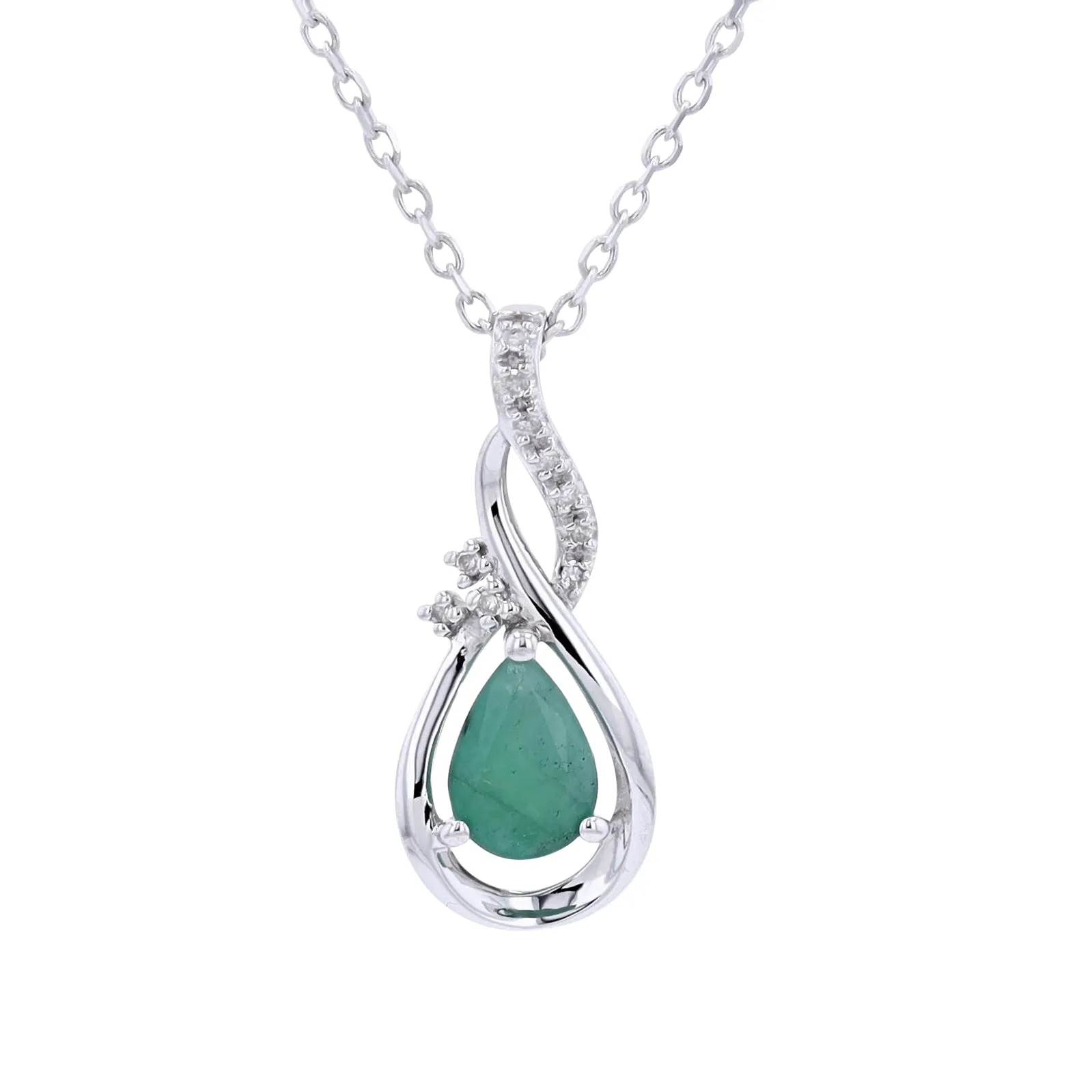 10K WG Pear Cut Emerald Pendant