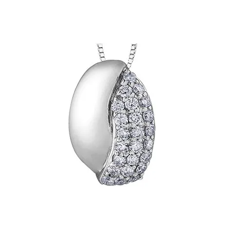 10K White Gold (0.30ct) Diamond Pavee Set Pendant