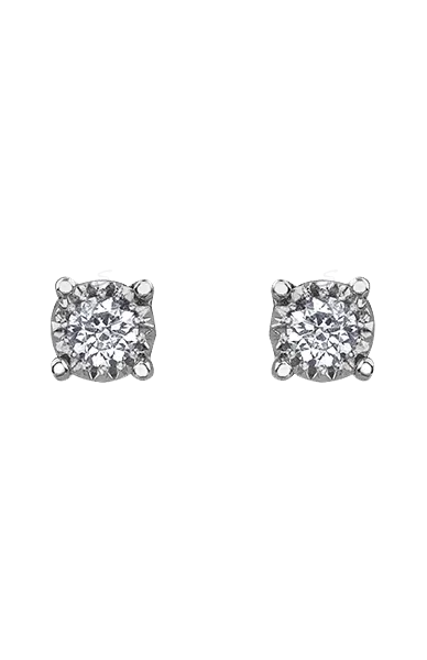 10K White Gold 0.35TDW Diamond Illusion Set Stud Earrings