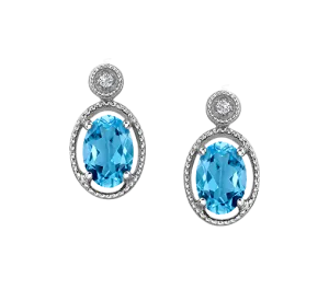 10k White Gold Blue Topaz Stud Earrings