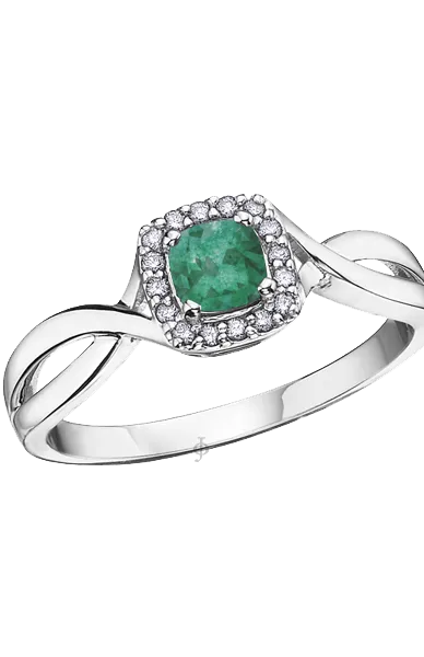 10K White Gold Emerald and Diamond Halo Ring
