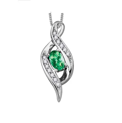 10K White Gold Emerald and Diamond Pendant