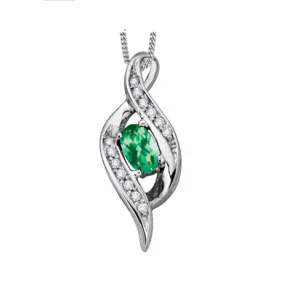 10K White Gold Emerald and Diamond Pendant