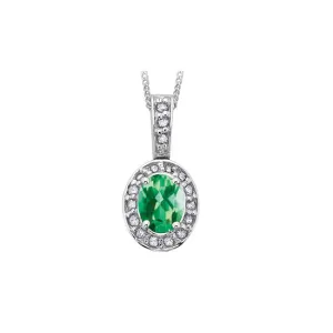 10K White Gold (May) Birthstone Emerald and Diamond Halo Pendant