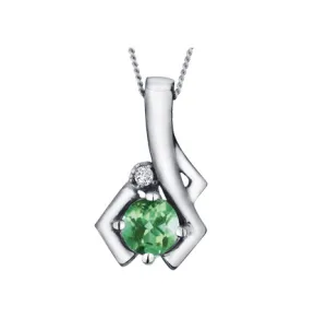 10K White Gold (May) Birthstone Emerald and Diamond Pendant