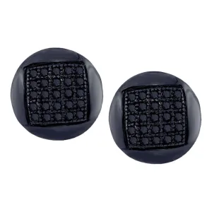 10K White Gold Mens Round Black Color Enhanced Diamond Circle Cluster Stud Earrings 1/6 Cttw