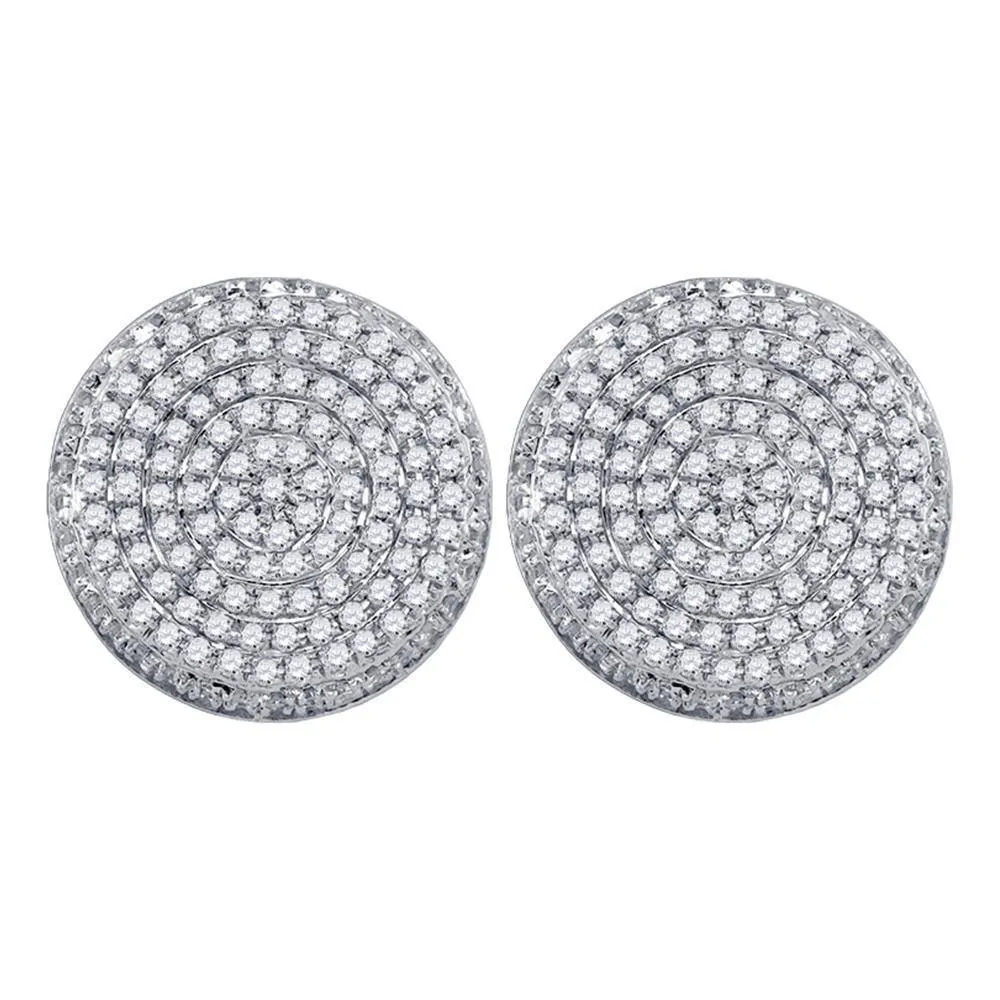 10K White Gold Mens Round Diamond Circle Cluster Stud Earrings 5/8 Cttw