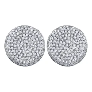 10K White Gold Mens Round Diamond Circle Cluster Stud Earrings 5/8 Cttw