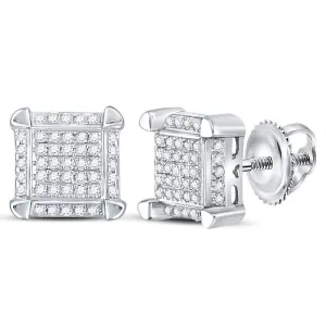 10K White Gold Mens Round Diamond Square Cluster Stud Earrings 1/6 Cttw