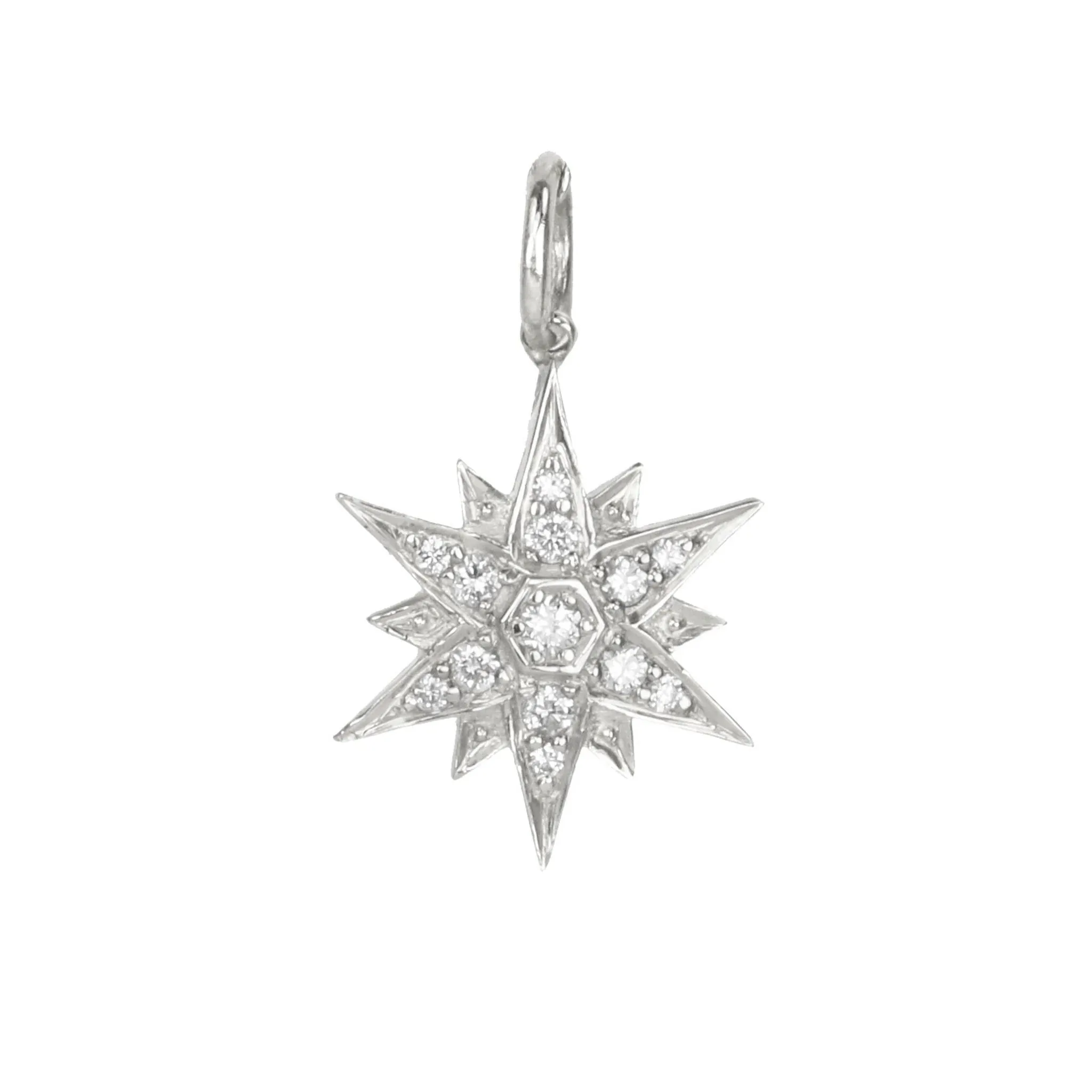 10K White Gold "North Star" Pave Diamond Pendant