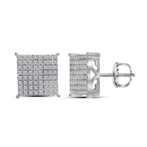10K White Gold Round Diamond Cindys Dream Square Cluster Stud Earrings 1.00 Cttw