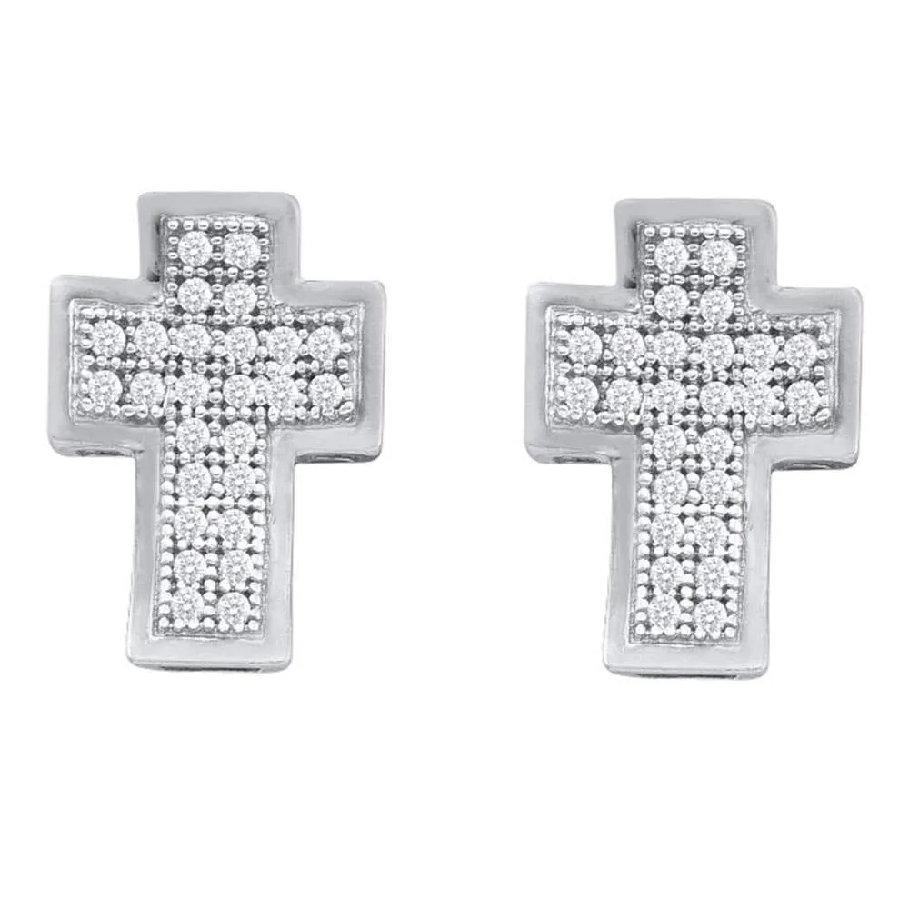 10K White Gold Round Diamond Cross Stud Earrings 1/6 Cttw