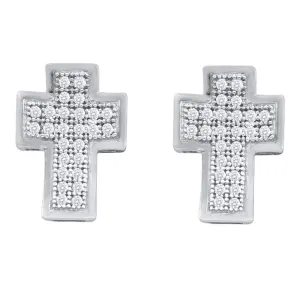 10K White Gold Round Diamond Cross Stud Earrings 1/6 Cttw