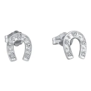 10K White Gold Round Diamond Horseshoe Stud Earrings 1/20 Cttw