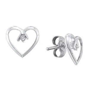 10K White Gold Round Diamond Solitaire Heart Stud Earrings .02 Cttw