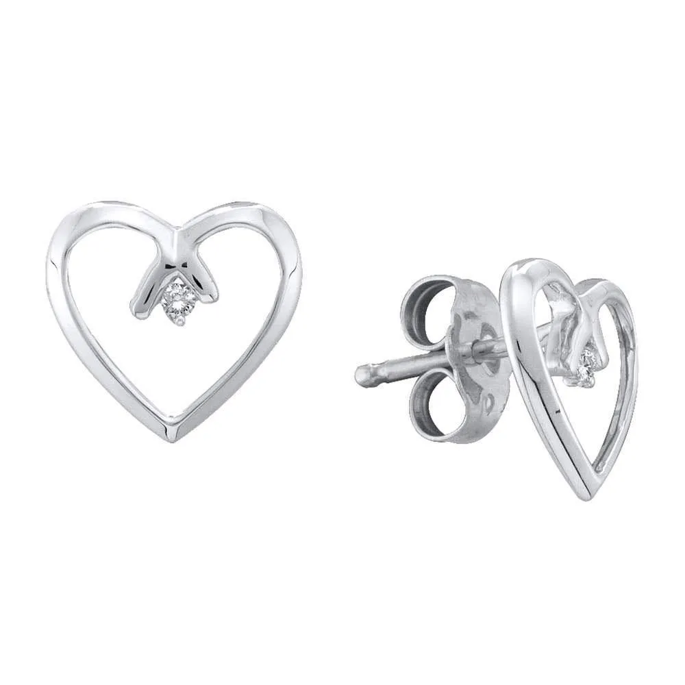10K White Gold Round Diamond Solitaire Heart Stud Earrings .02 Cttw
