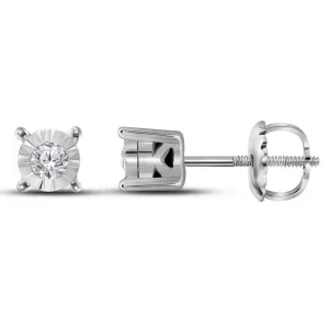 10K White Gold Round Diamond Solitaire Stud Earrings 1/10 Cttw