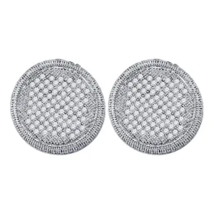 10K White Gold Round Pave-set Diamond Circle Cluster Stud Earrings 1.00 Cttw