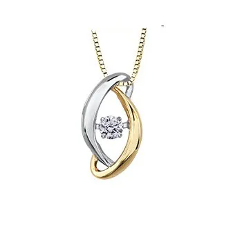 10K Yellow and White Gold (0.09ct) Dancing Diamond Contemporary Pendant