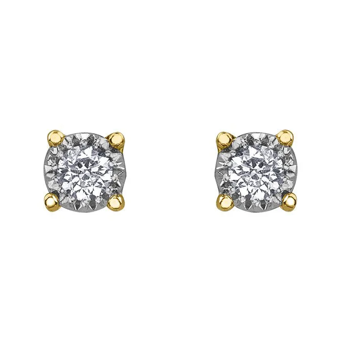 10K Yellow Gold (0.03ct - 0.50ct) Illusion Set Diamond Stud Earrings