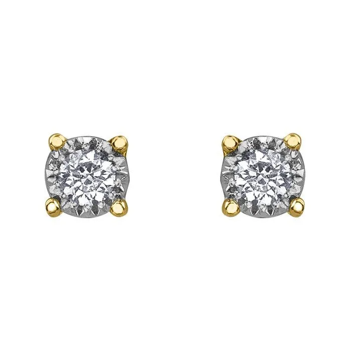 10K Yellow Gold (0.03ct - 0.50ct) Illusion Set Diamond Stud Earrings