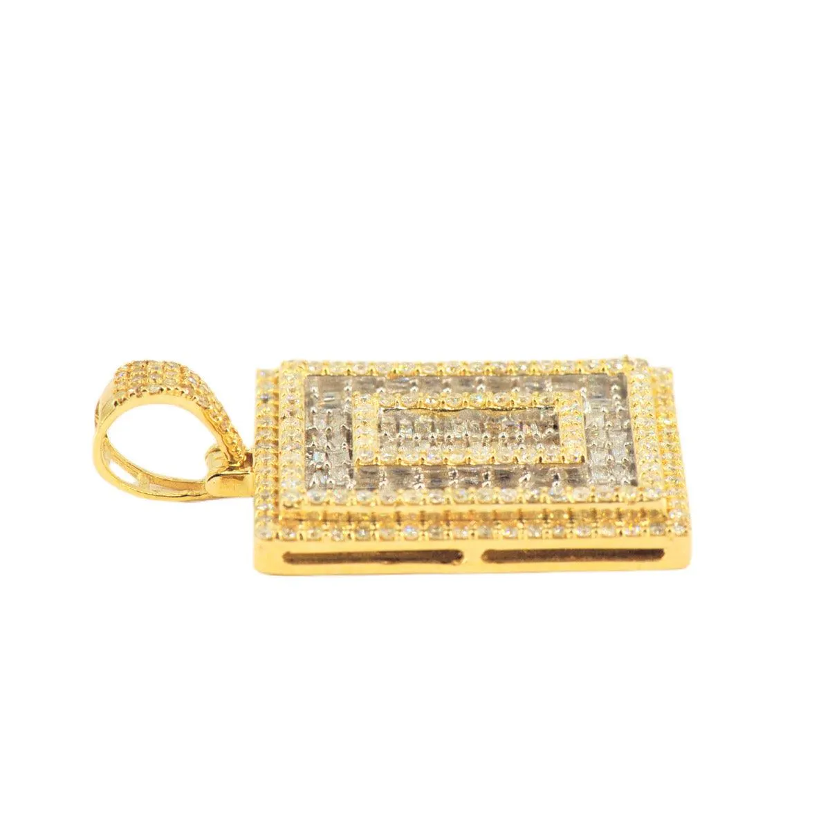 10k Yellow Gold 2.50CTW Round and Baguette Diamond Rectangular Pendant